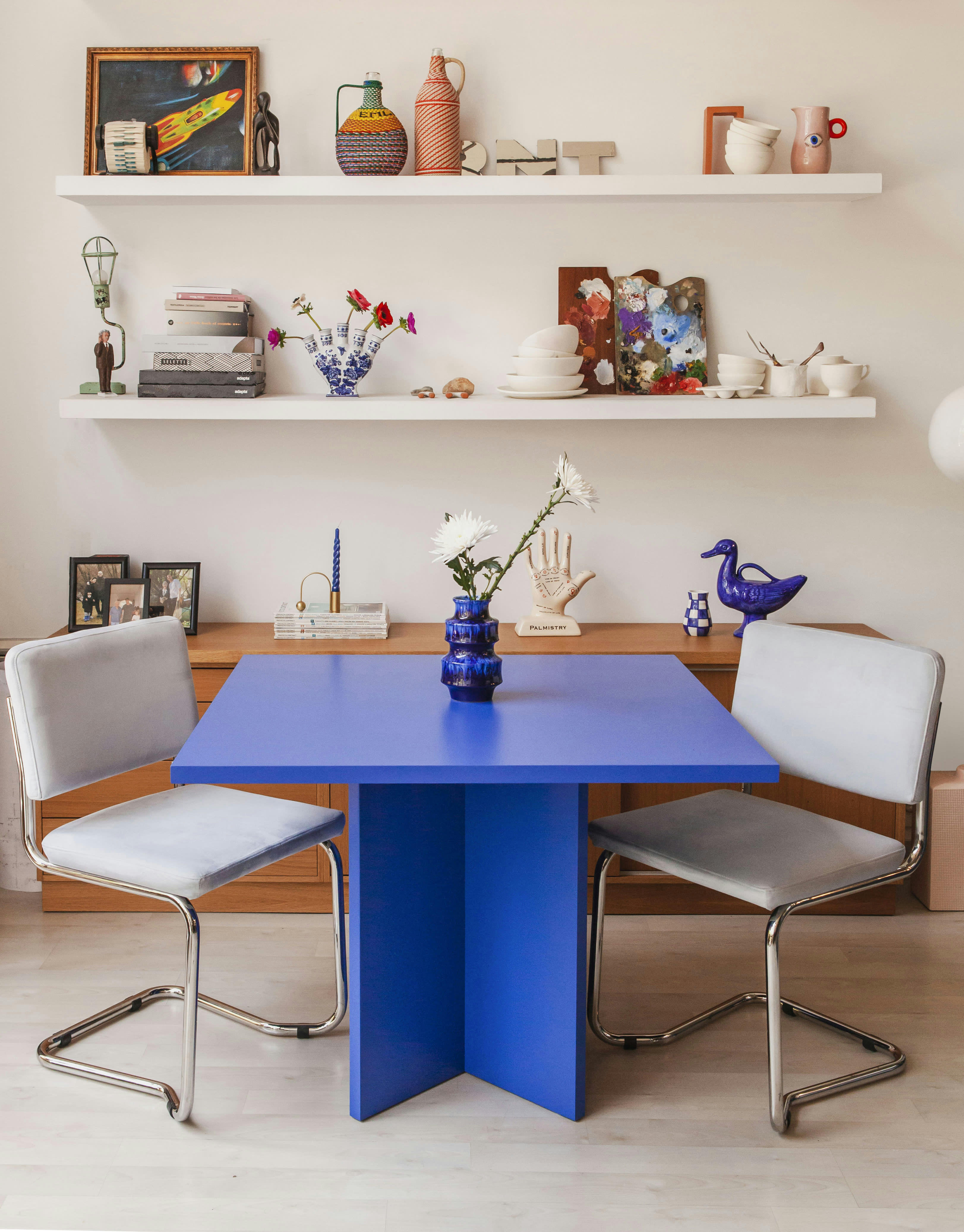 BLOCKIE-MATILDA - Table de salle à manger carrée laquée MDF 3cm Bleu Prusse 100x100cm