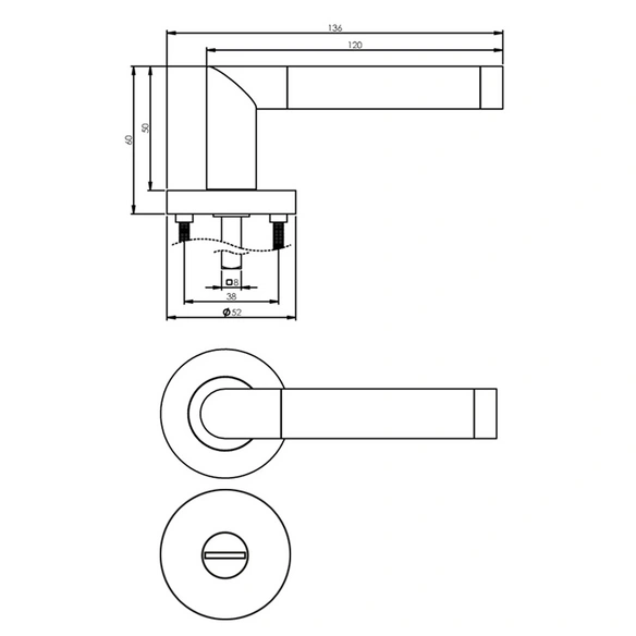 Türdrücker »Nicole«, D.52x10mm WC 8 mm stift