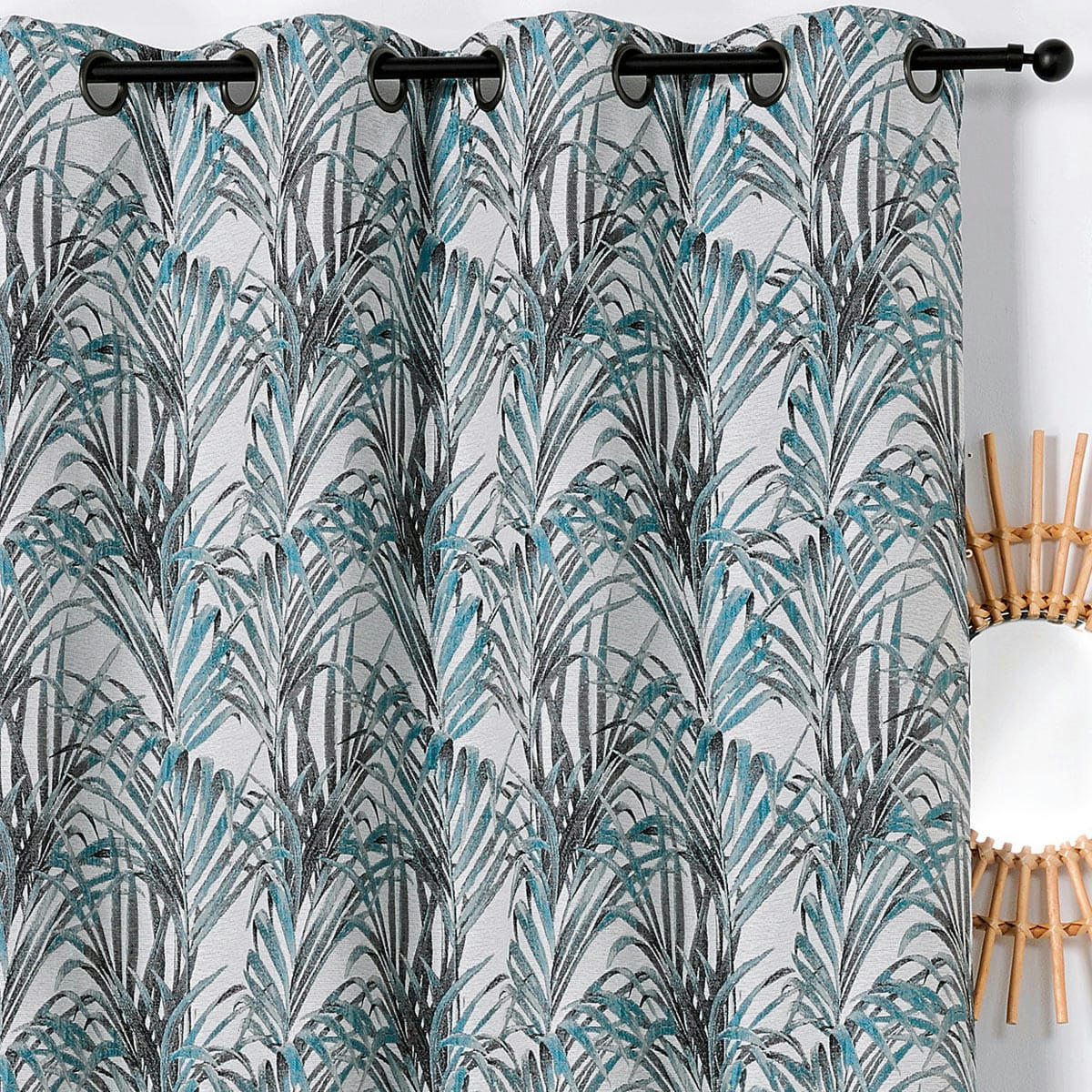 - Rideau aux  impressions exotiques polyester bleu 135x250 cm