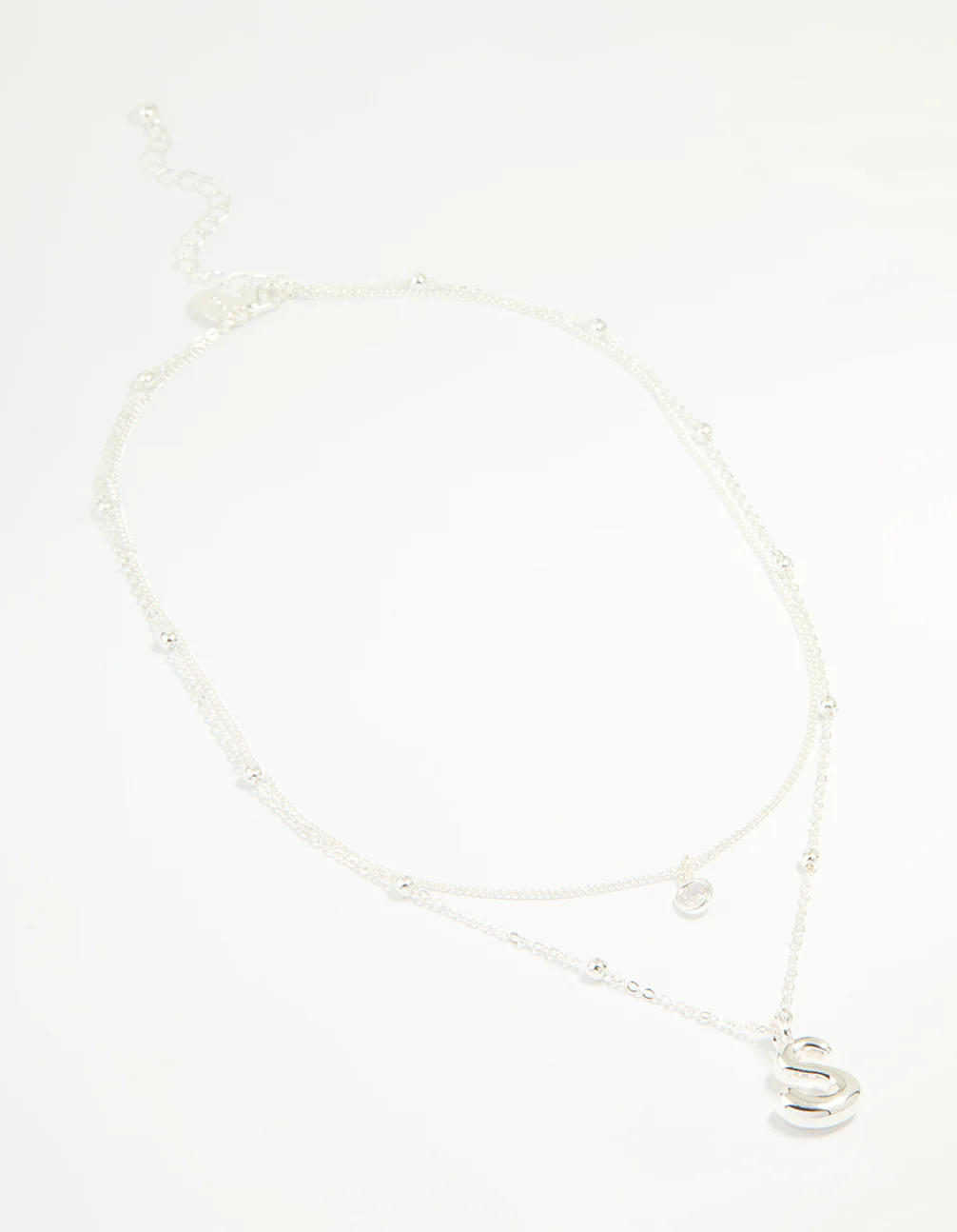 Silver Plated Cubic Zirconia & Bubble Letter L Layered Necklace
