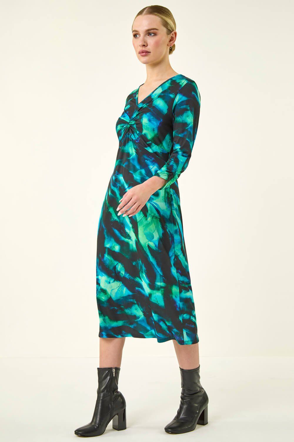 Roman Petite Abstract Twist Front Dress