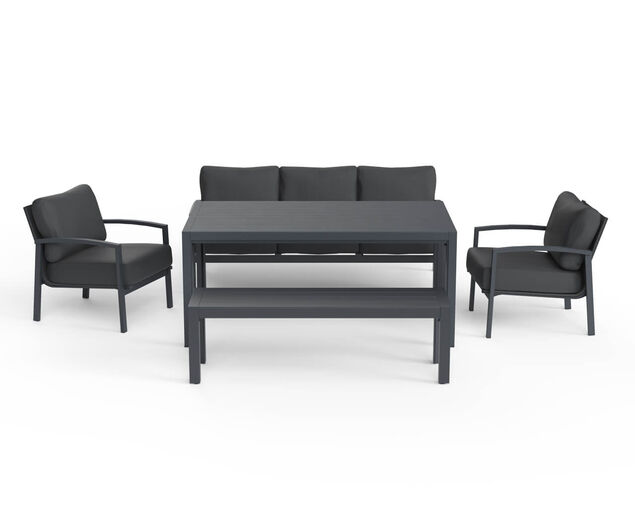 Jette 8 Seater Low Dining Setting Bundle - Gunmetal Grey
