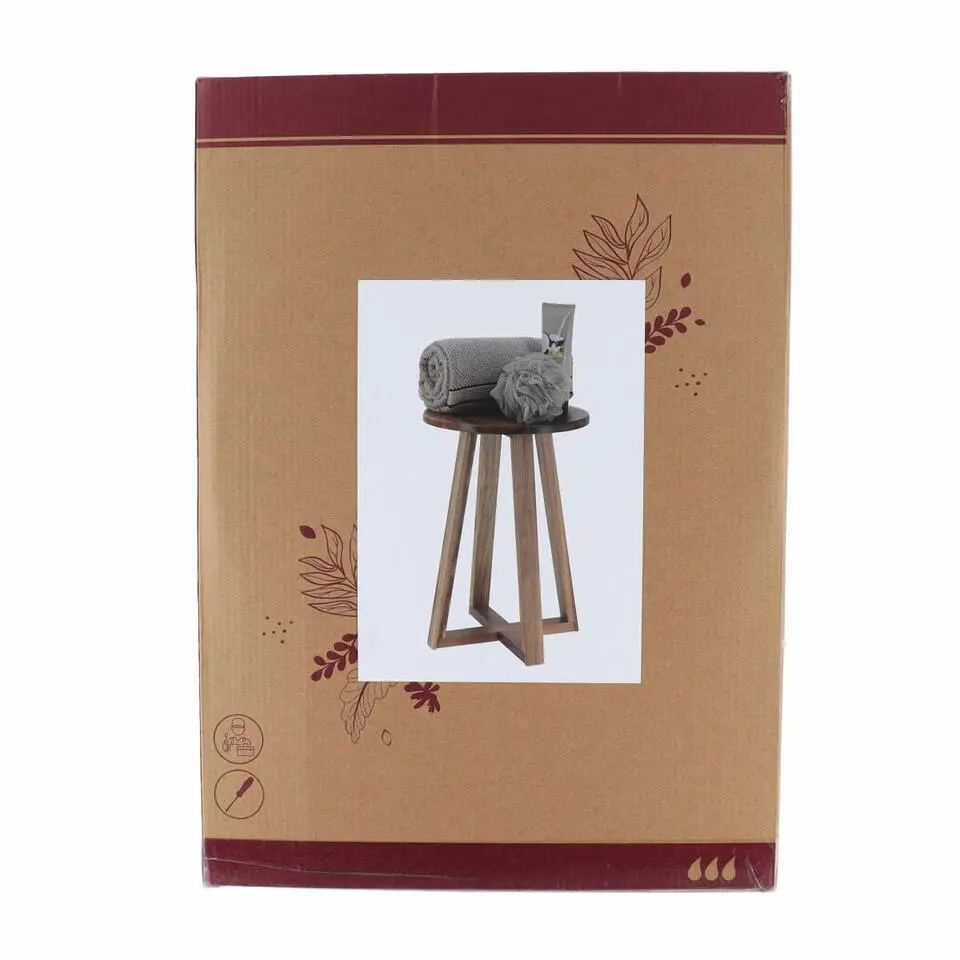 Tendance Bijzet krukje - donkerbruin - acacia hout - D30 x H43 cm