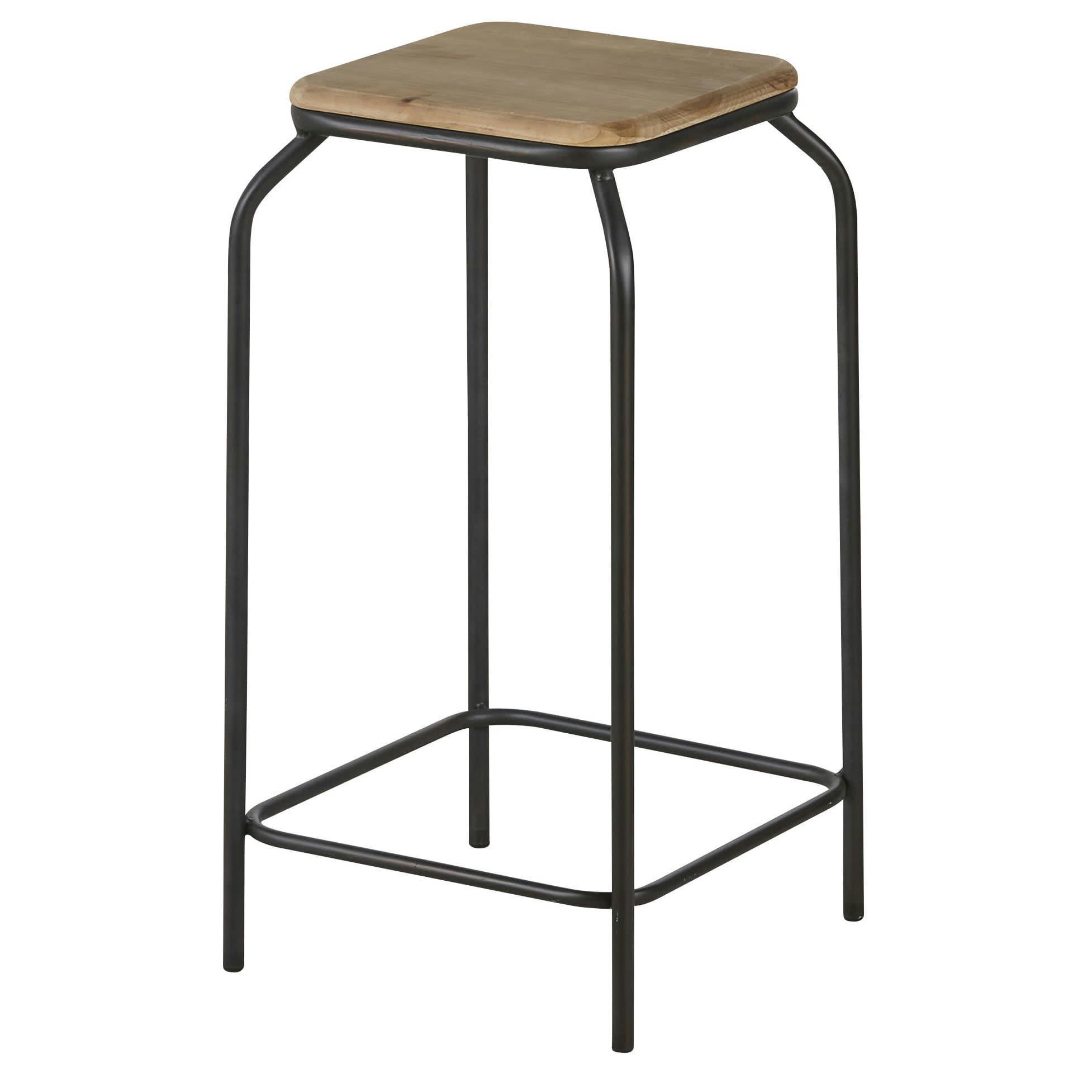 Kraft - Tabourets pour îlot central en métal noir et bois de sapin (x2) H65