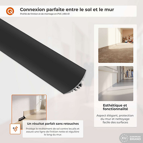 Angle intérieur PVC 25x25 mm QUEST, Profil de finition pour revêtement de sol, 200 cm, noir