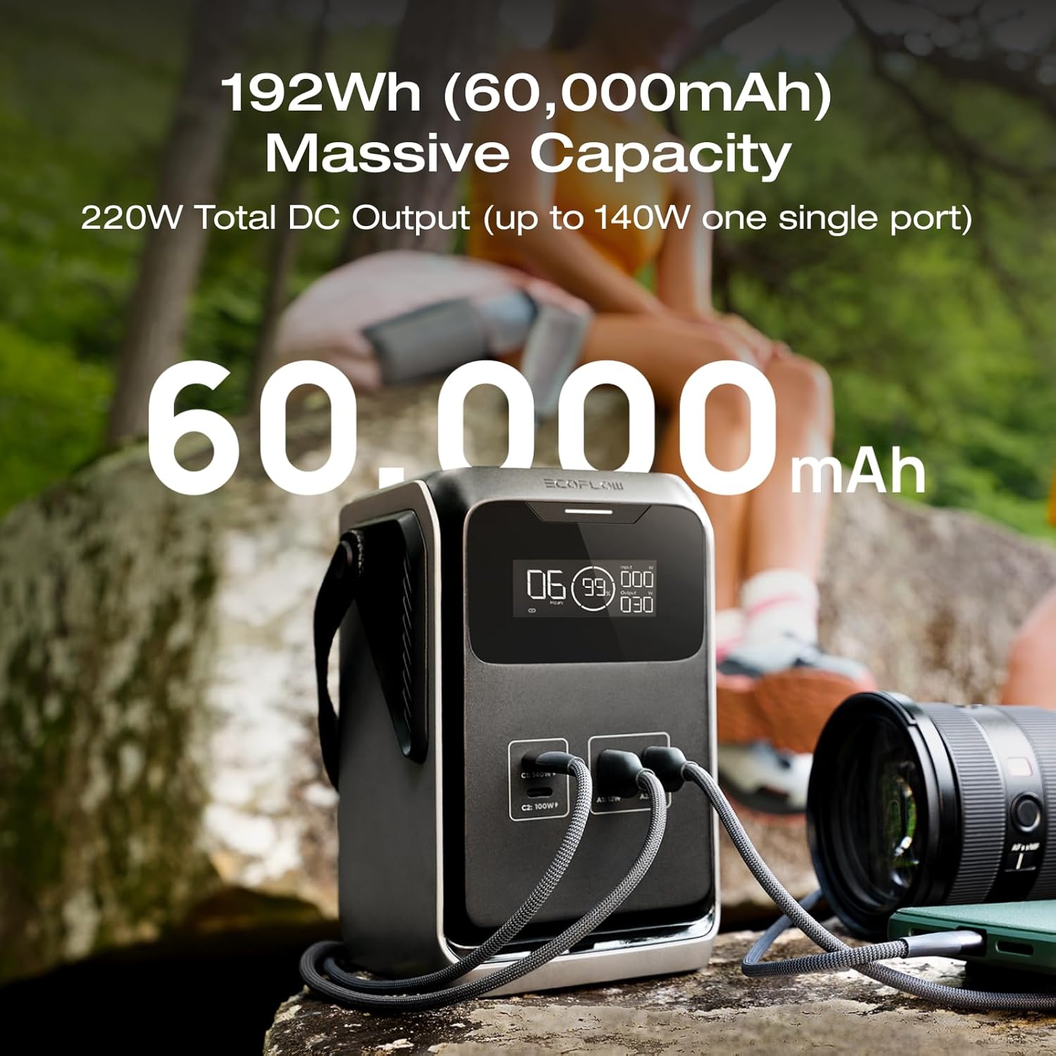 EF ECOFLOW TRAIL 200 DC Portable Power Station, 192Wh LiFePO4 Battery, Solar Generator, 220W DC Output, Compact Power Bank for Camping, Travel, Outdoors, and Emergency Use (No AC Outlet Included)