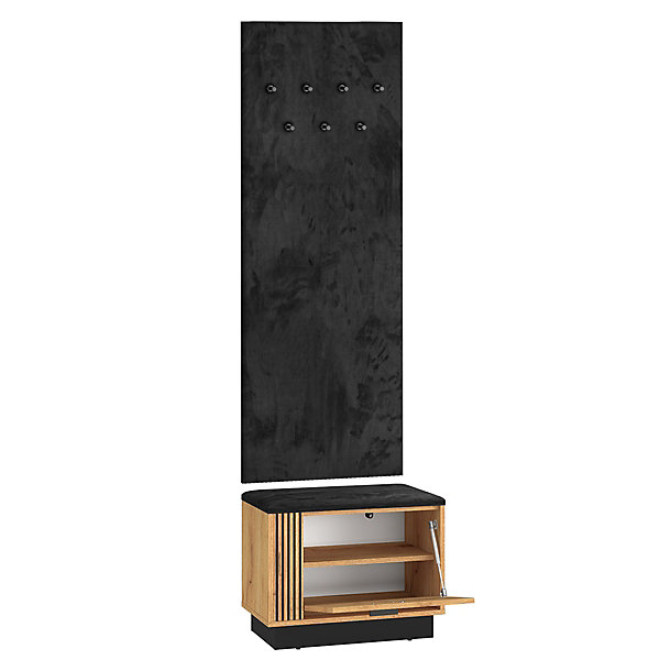 Meuble entree porte-manteau et banc à chaussures 1 porte Nilo Bois et Noir