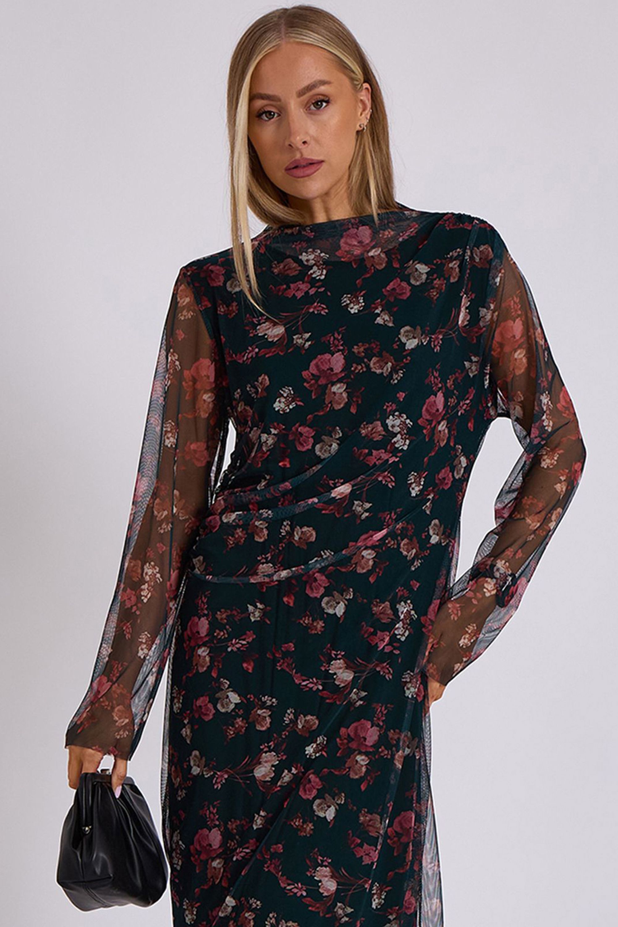 Gini London Green Print Mesh Midi Dress