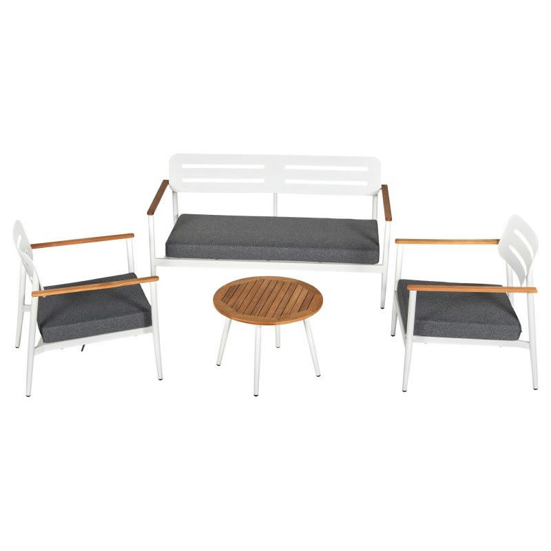 AURELIA - Salon de jardin 4 places en aluminium blanc et gris