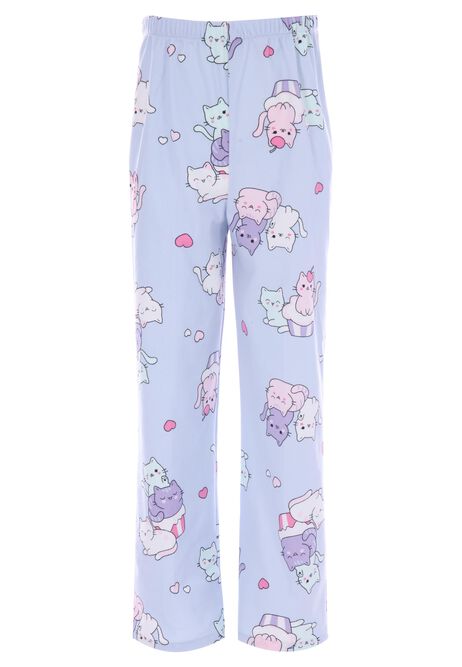 Girls Blue Cat Print Long Pyjama Set