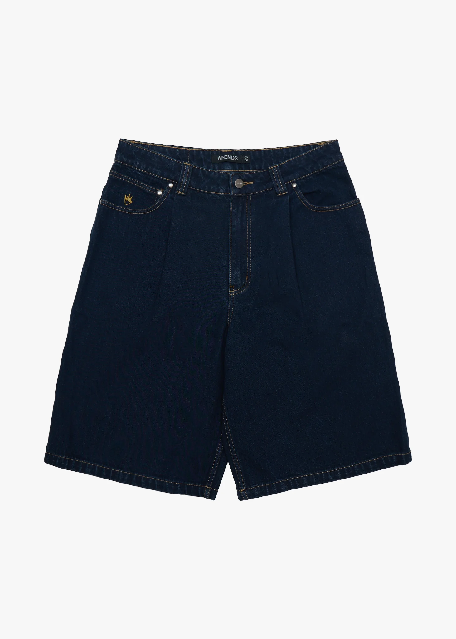 AFENDS Mens Fast Forward - Denim Ultra Baggy Pleated Short 24 - Ink