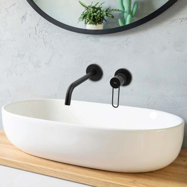 Bateria RENI umywalkowa ścienna, podtynkowa, czarna, loft - Yoka Home