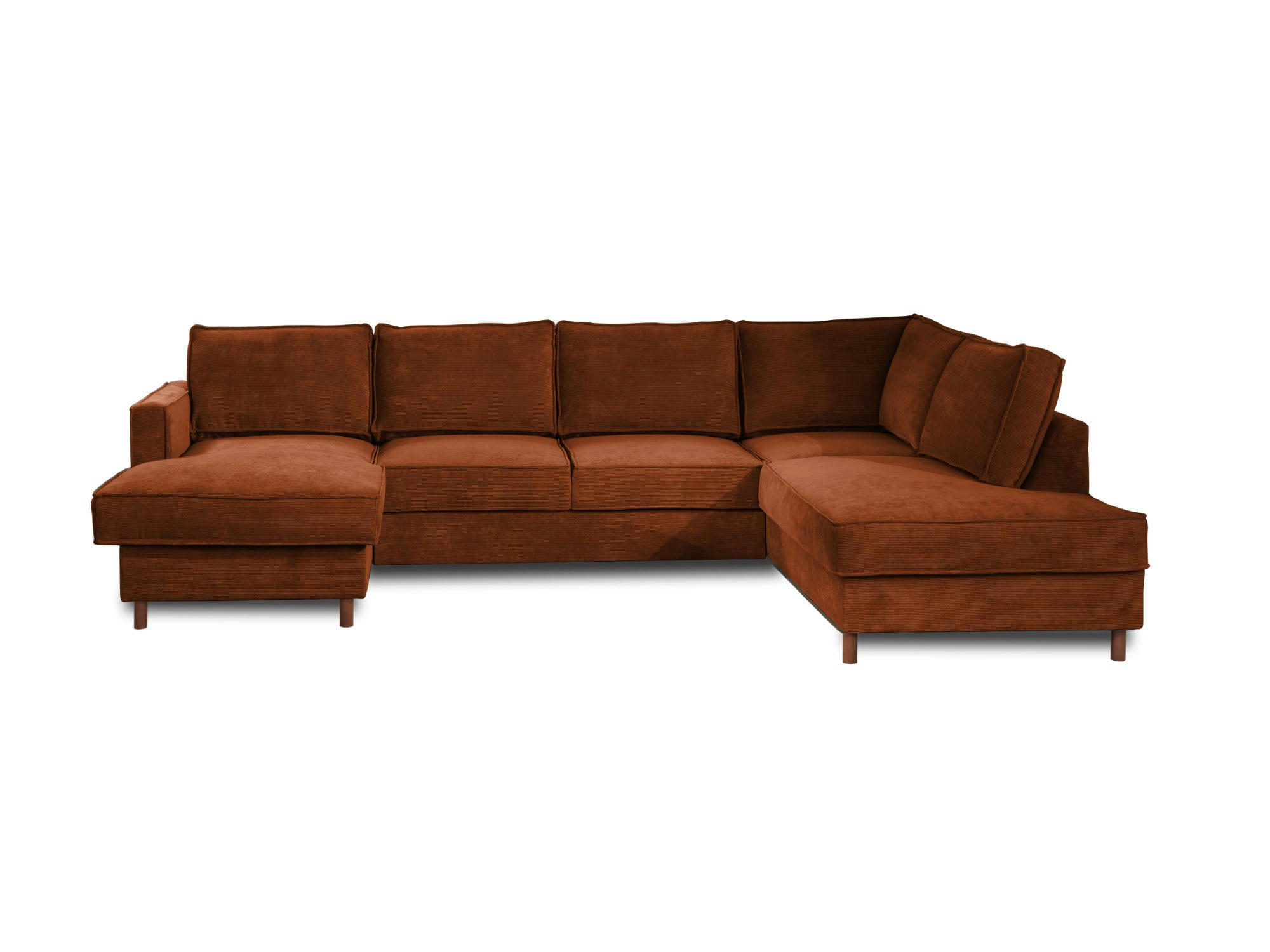 JAKE - Canapé panoramique 7 places angle droit en velours côtelé rouille