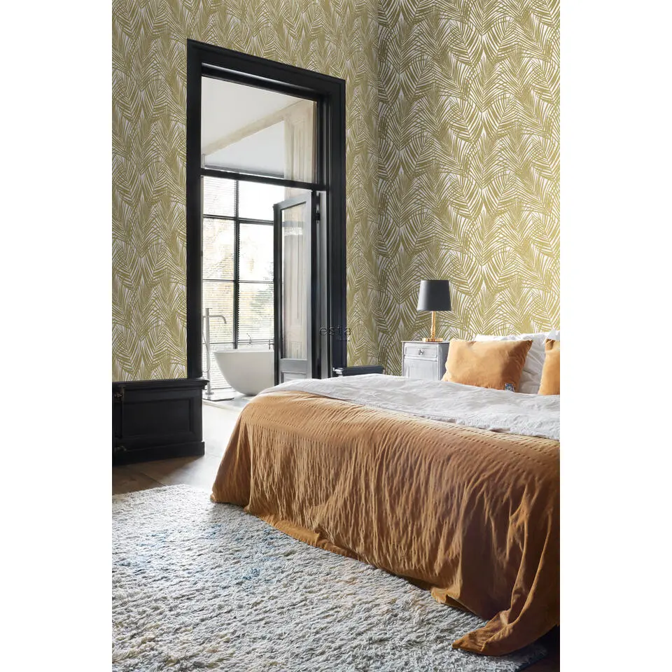 ESTAhome behang palmbladeren goud en wit - 53 cm x 10.05 m