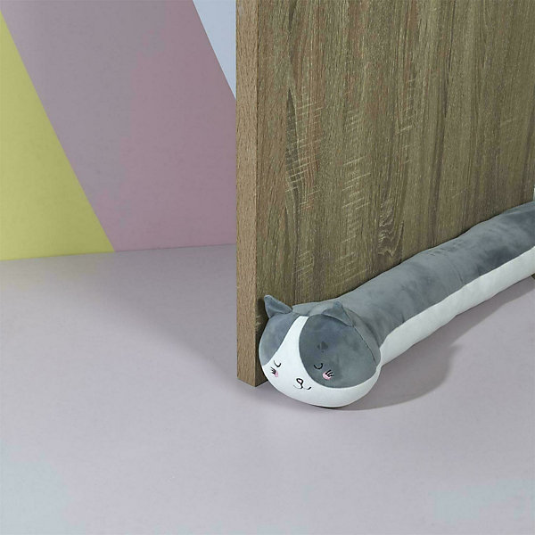 Boudin de porte en polyester chat collection KAWAII gris et blanc
