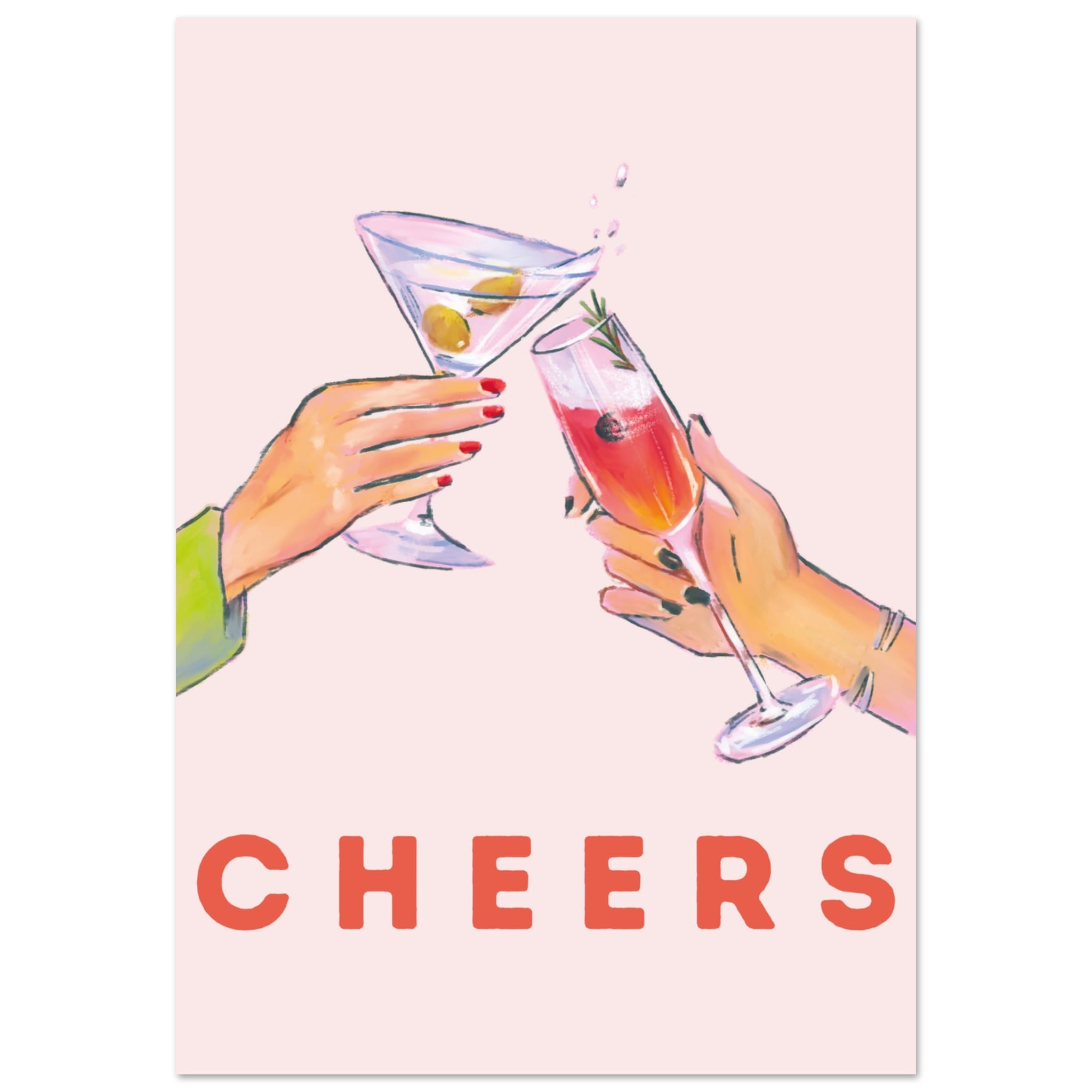 Artfulprints Poster Cheers with cocktails  - 70x100 cm - Roze