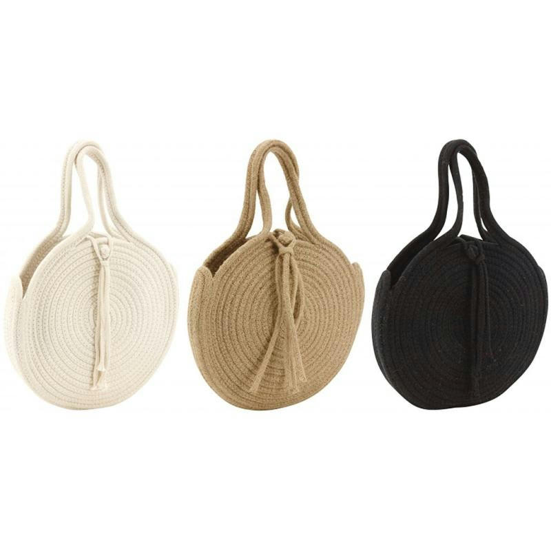 - Sac rond en corde de coton et jute beige