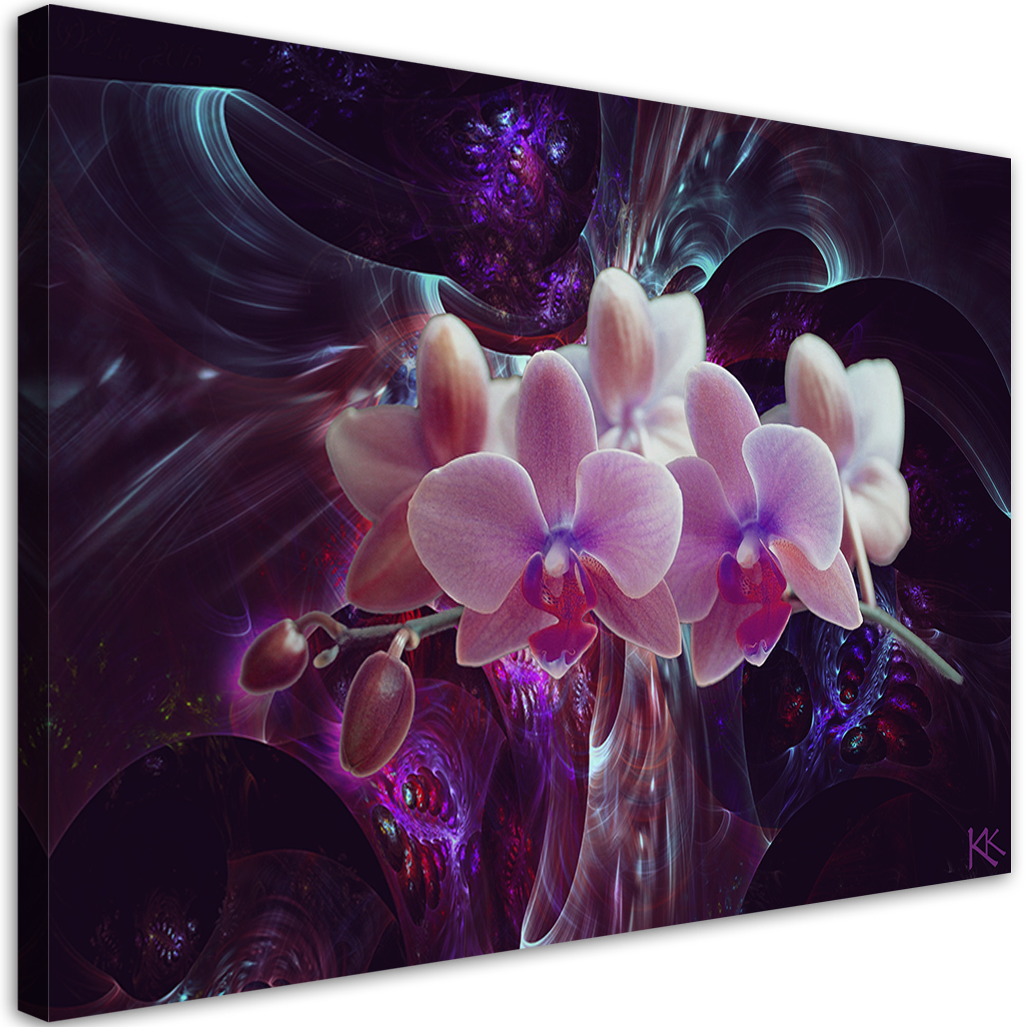 Feeby Obraz na płótnie, Biała orchidea na ciemnym tle 60x40