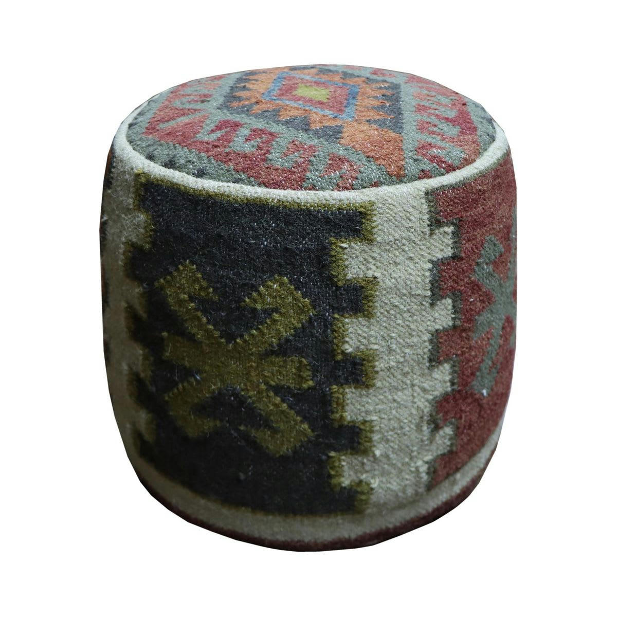 - Pouf en coton et laine tissé main à motifs colorés