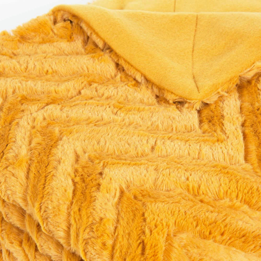 Pearson - Plaid imitation fourrure jaune moutarde 130x170