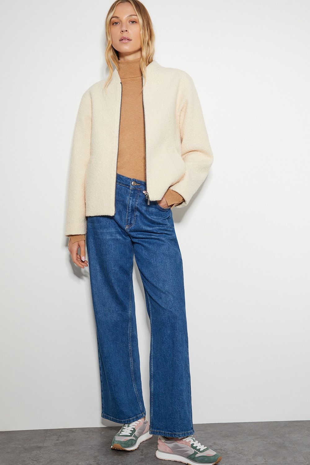 Monsoon Jade Boucle Bomber Jacket Ivory
