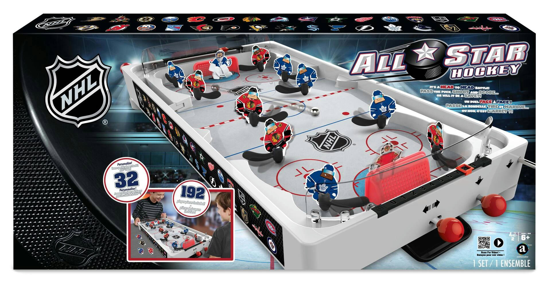 NHL All-Star 2-Player Table Top Rod Hockey Game w/ 180 Team Pieces, Age 6+, 26-in