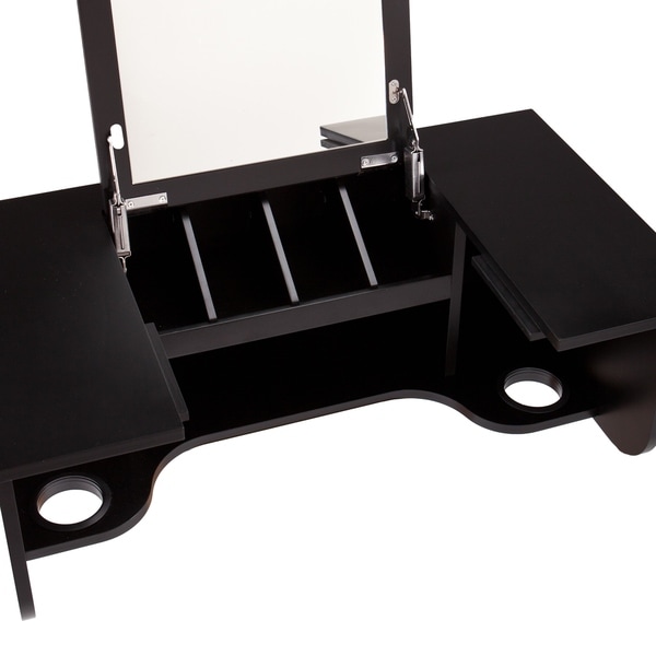 SEI Furniture Black Wall Mounted ledge with Vanity Mirror