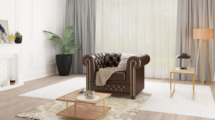 Ropez Chesterfield York fotel pikowany ekoskóra Mg 14
