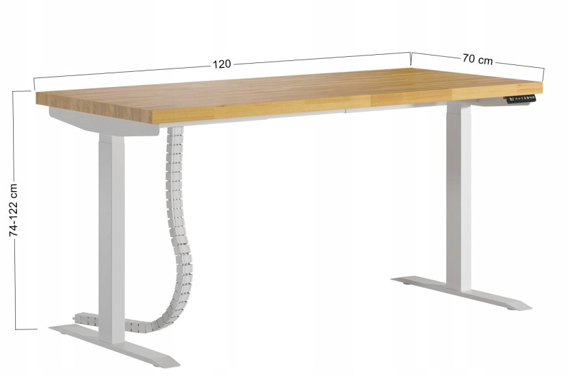 Biurko prostokątne regulacja wysokości dębowe loft 120x70