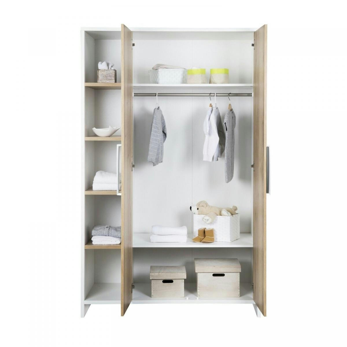 ECO PLUS - Armoire enfant 2 portes avec etagères couleur bois et blanc