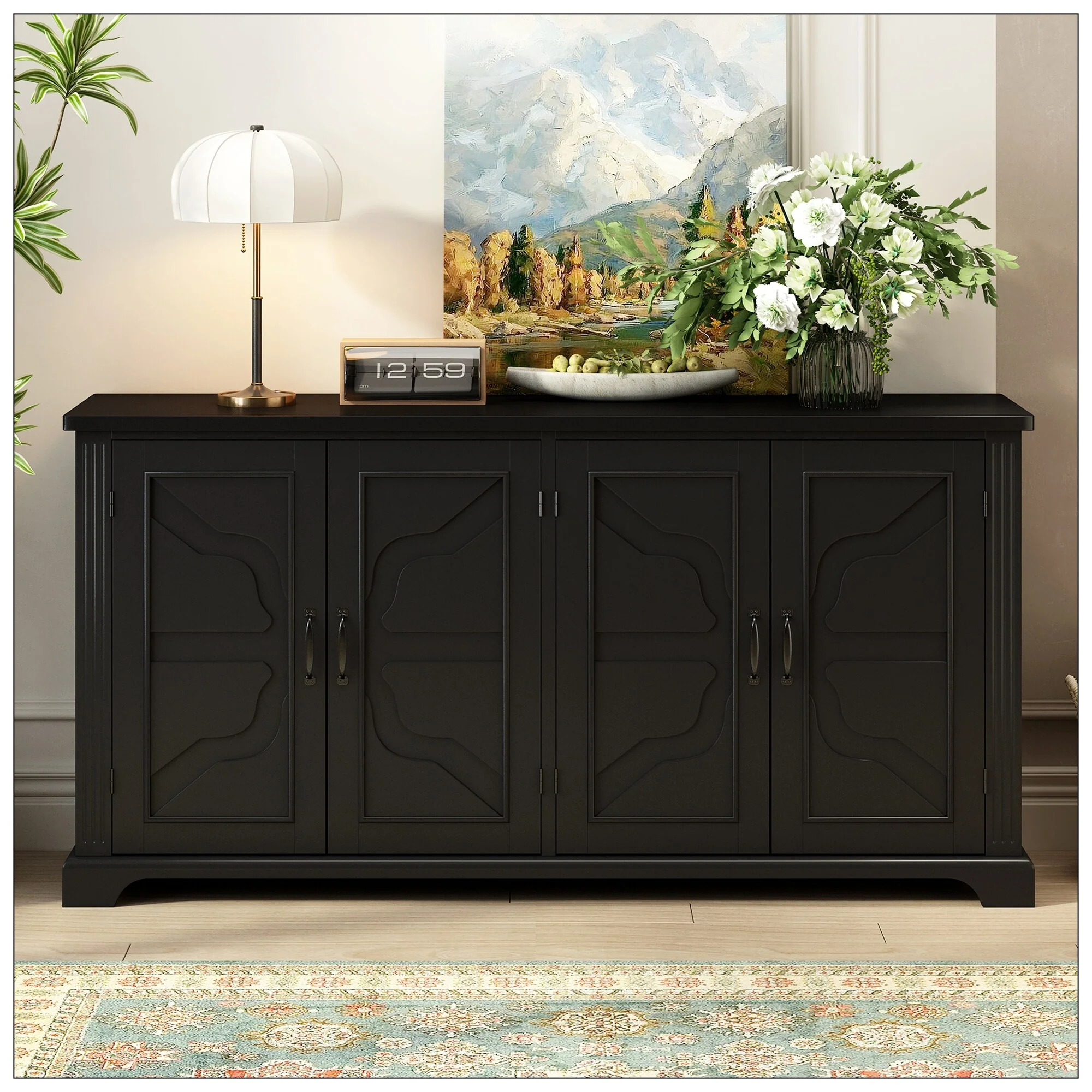 American Country Style Wooden Sideboard with Pine Doors and Legs