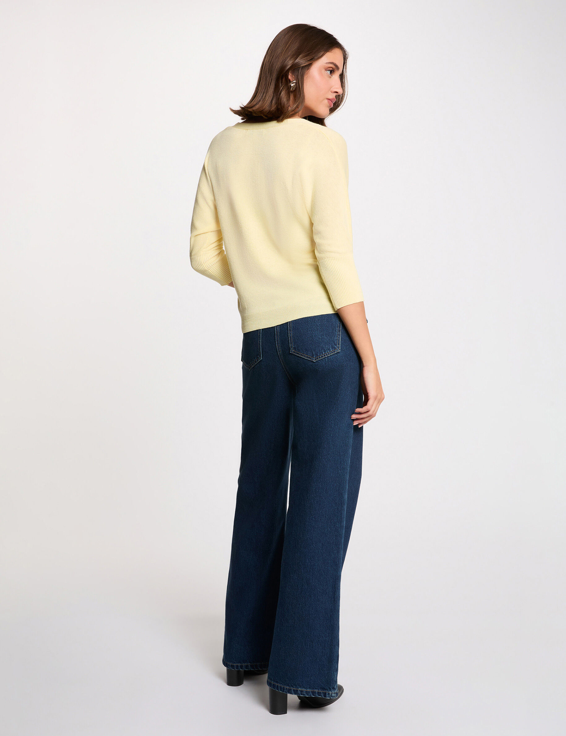 Cardigan V-Neck Long Sleeves Light Yellow Women