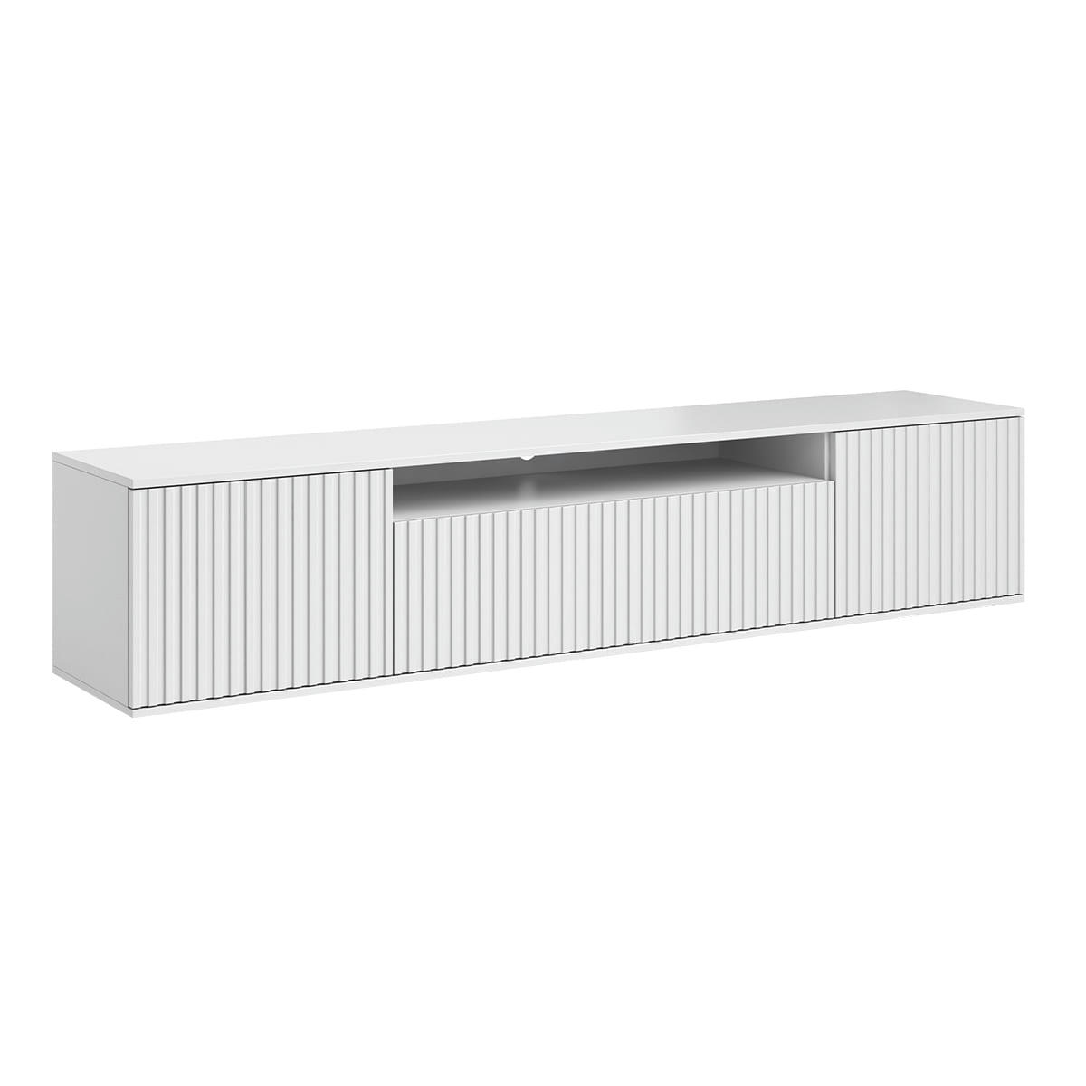 - Meuble TV mural 3 portes 200 cm stratifiés, métal blanc