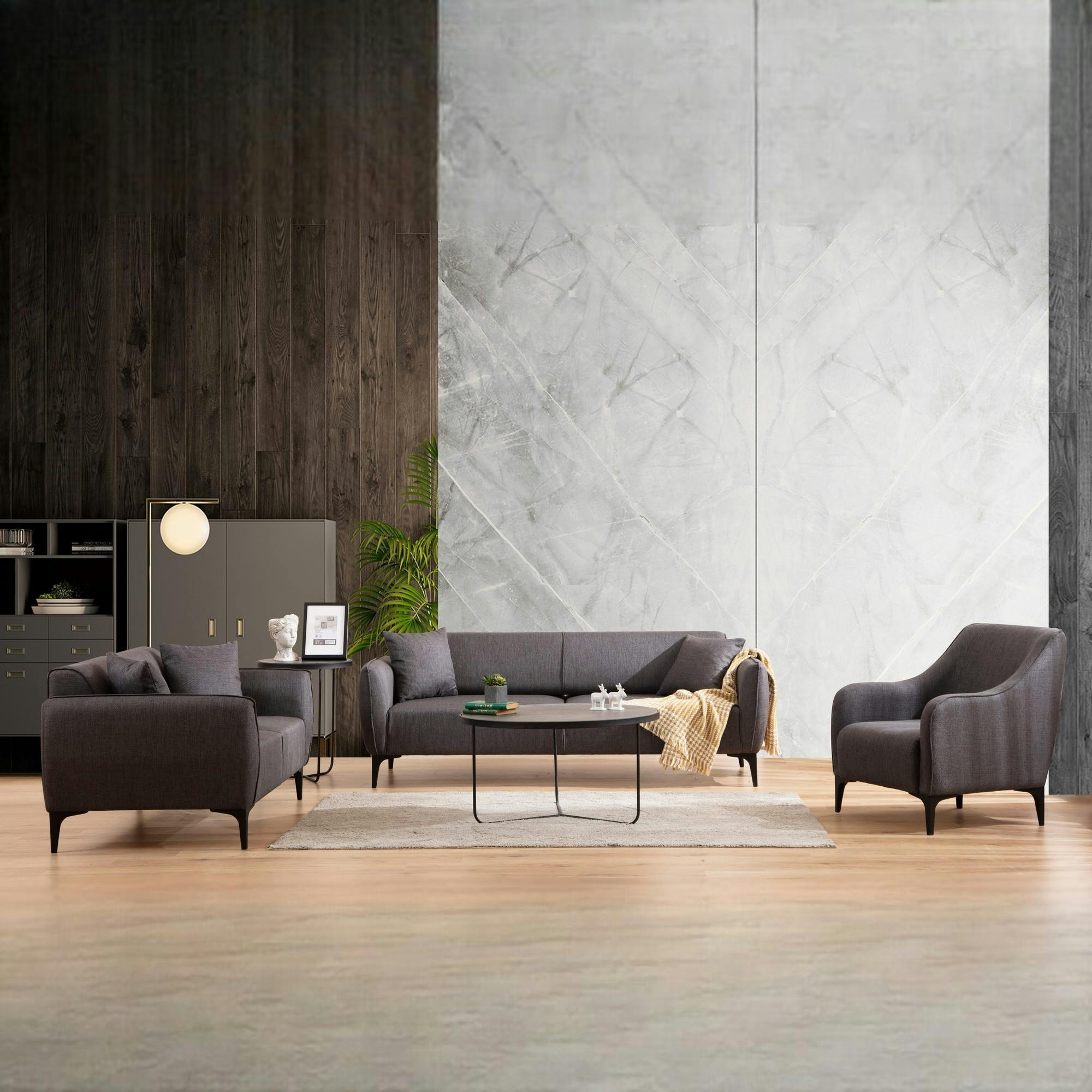 Canapé 2 places anthracite avec couture décorative VILNIUS