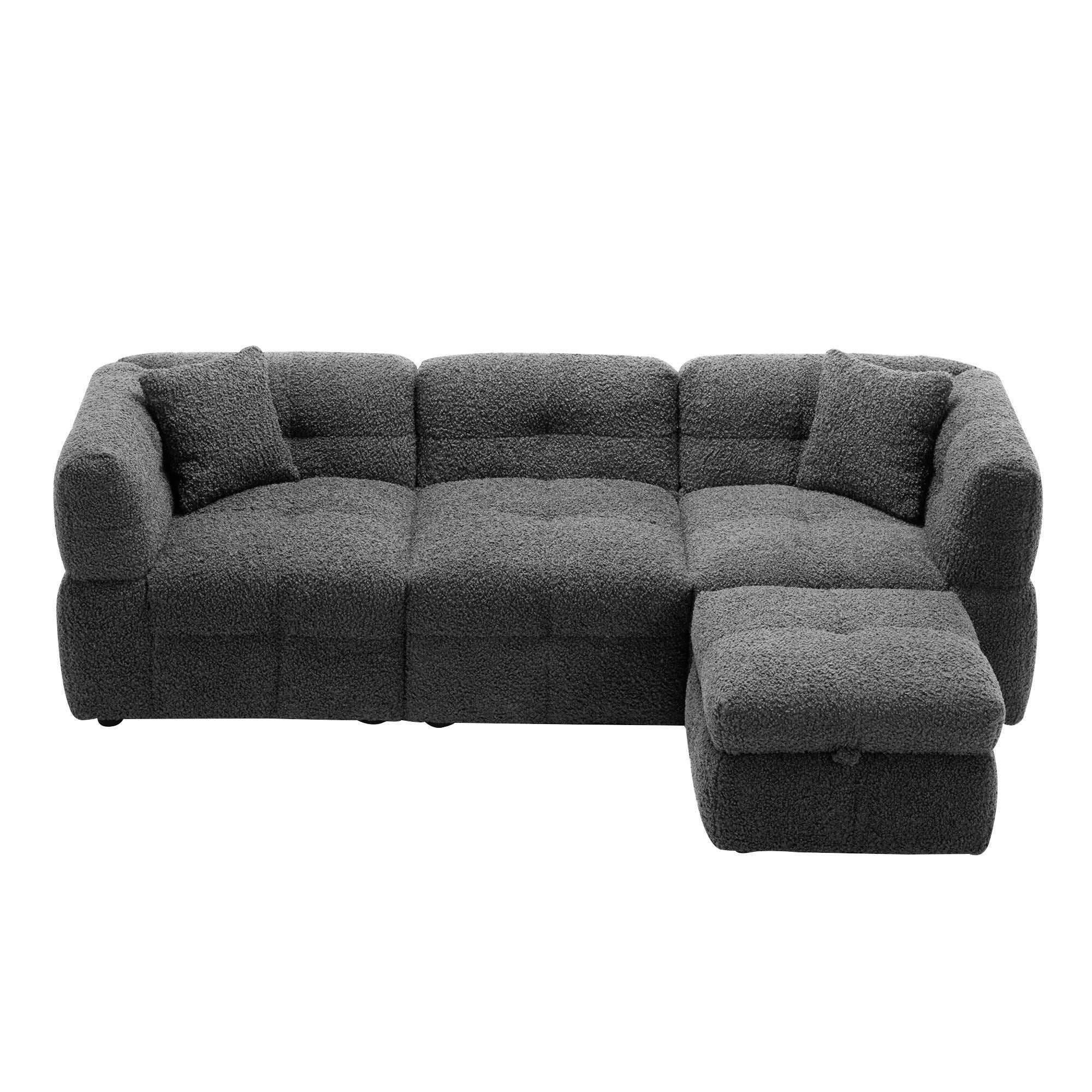 Modern 3 Piece Sectional Sofa with USB Ports and Storage Ottoman for Apartments and Living Rooms or Guest Rooms