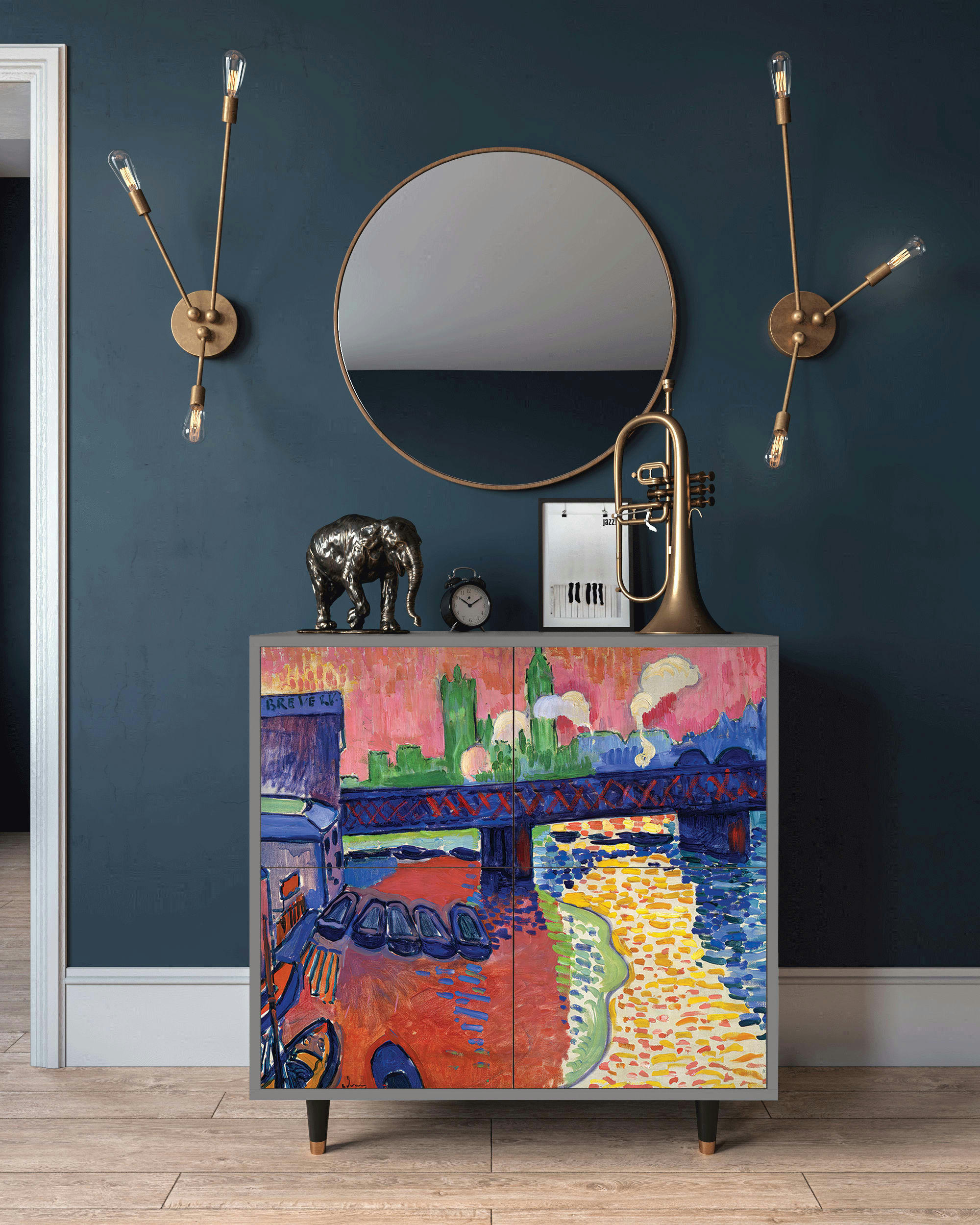 CHARING CROSS BRIDGE BY ANDRE DEAIN - Buffet  multicolore 4 portes L 94 cm