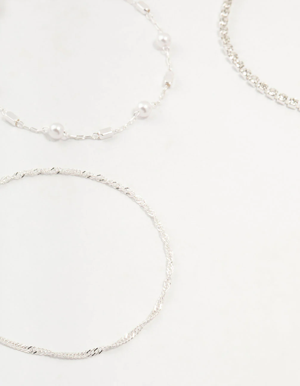 Silver Dainty Pearl Bracelets & Anklets Set