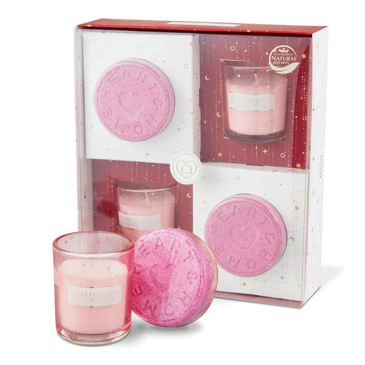 - Set cadeau petite bougie et 2 bombes de bain heart and home