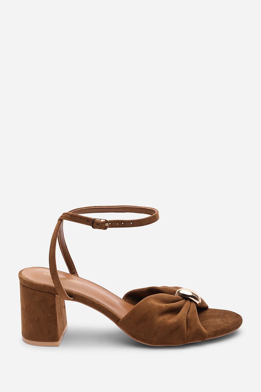 Where's That From Bluebird Block Heel Ruched Buckle Suede Sandal