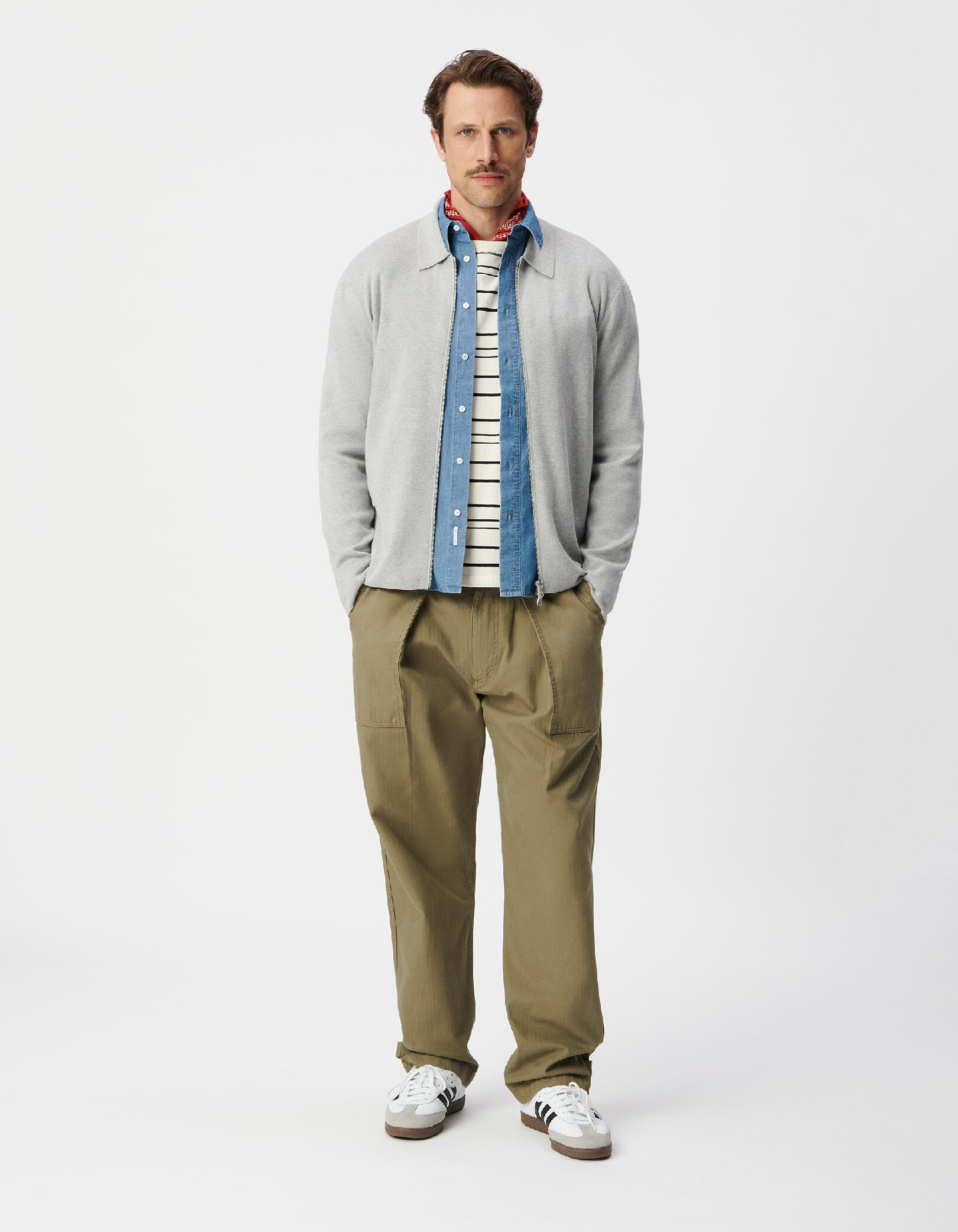 Cardigan zippé gris maille Milano col chemise Homme