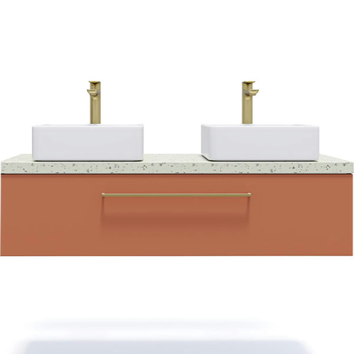 GLASGOW - Meuble salle de bain 2 vasques posées 120cm 1 tiroir Terracotta