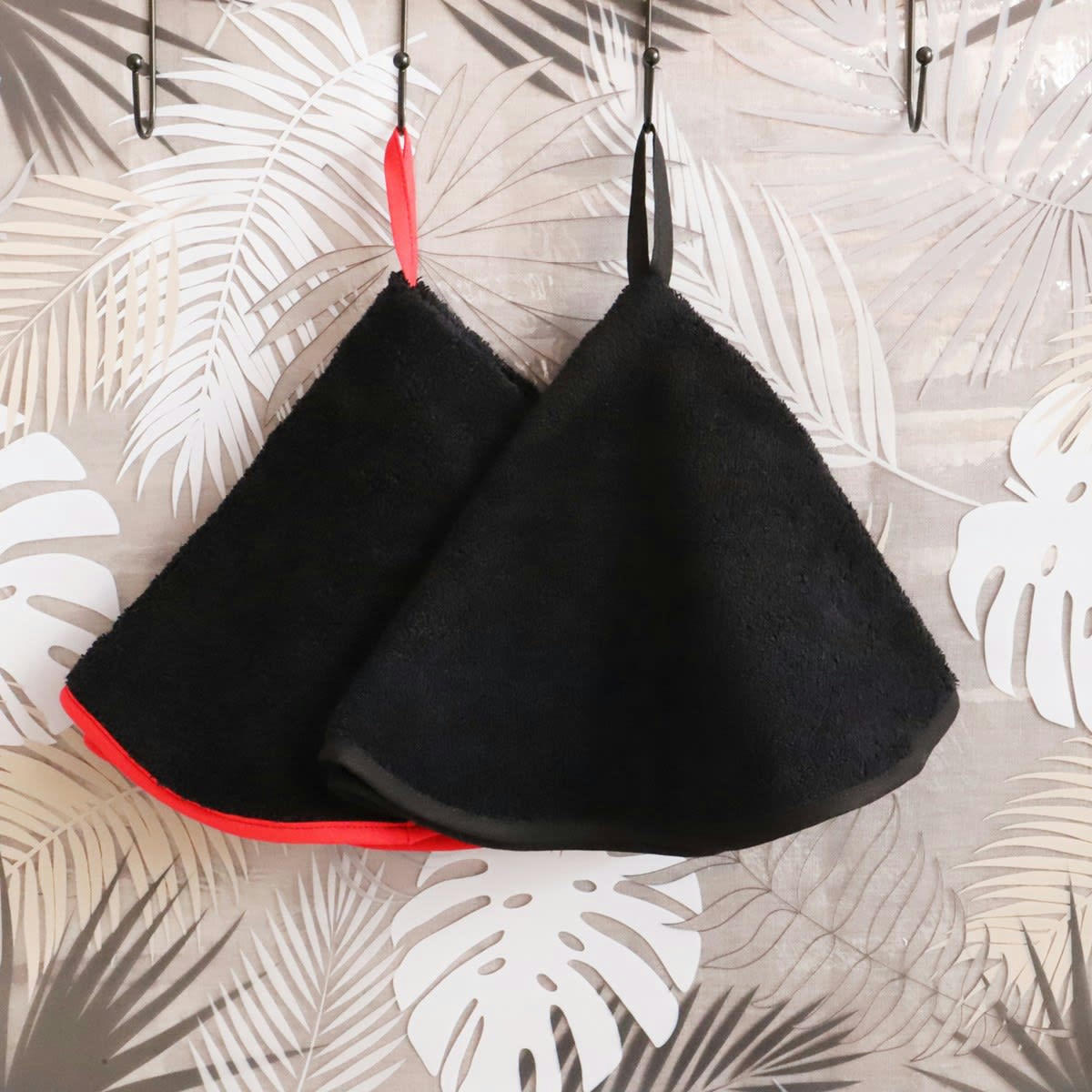 DECO - Lot de 2 essuies mains en coton noir