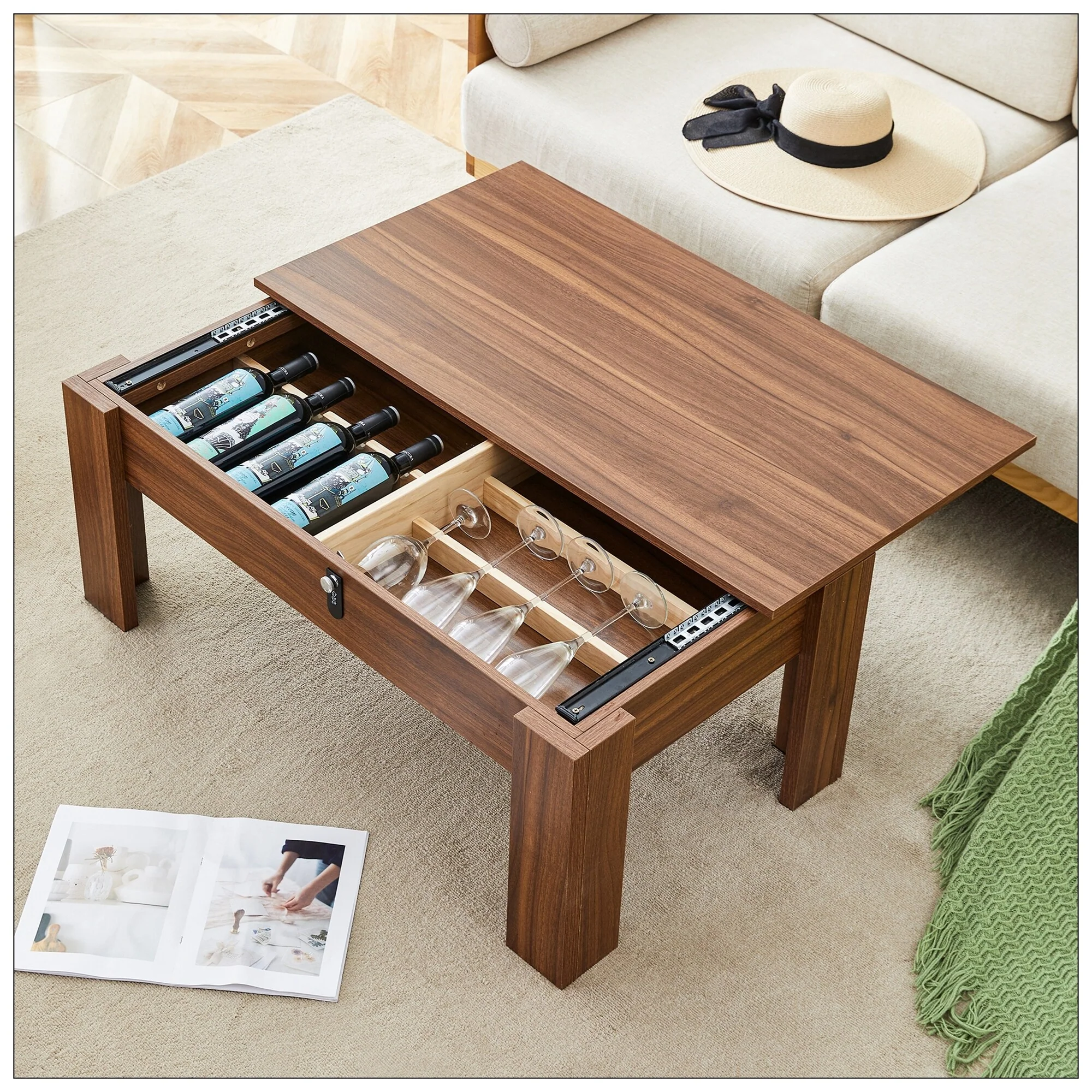 Multi-functional MDF Coffee Table with Password Lock