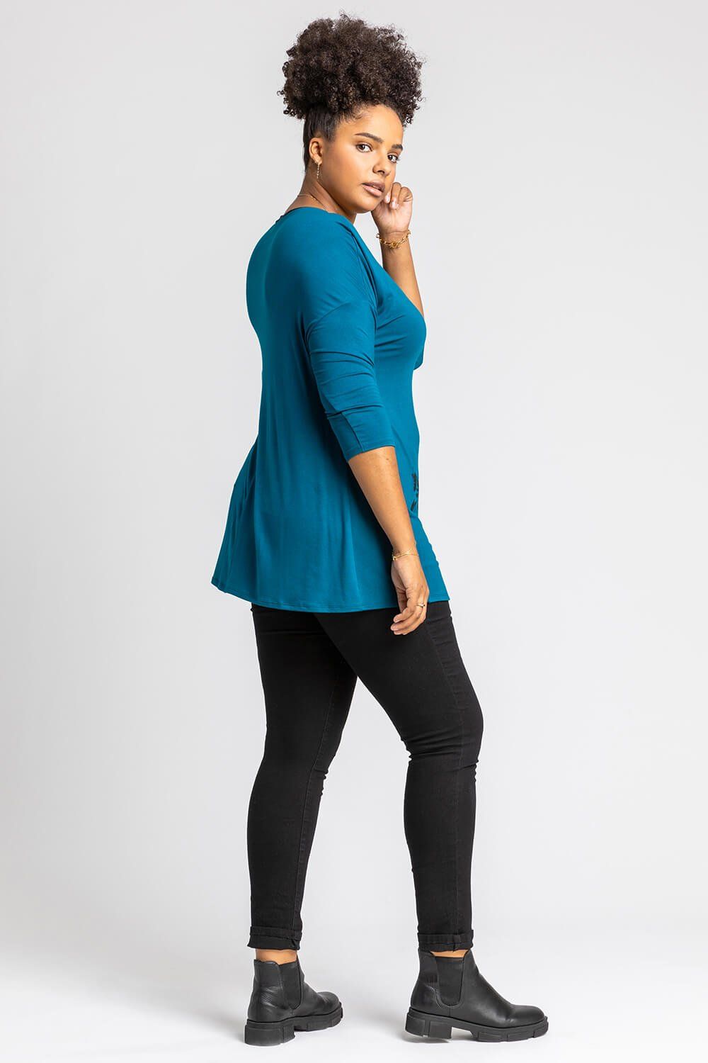Roman Curve Floral Embellished Jersey Top