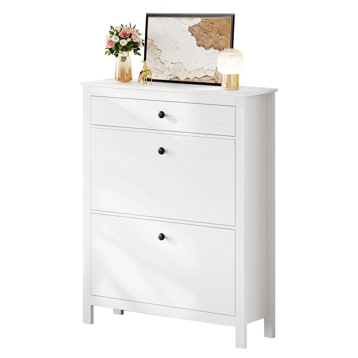 Moasis Shoe Cabinet with 2 Flip Drawer Slim White Shoe Rack Storage Cabinet