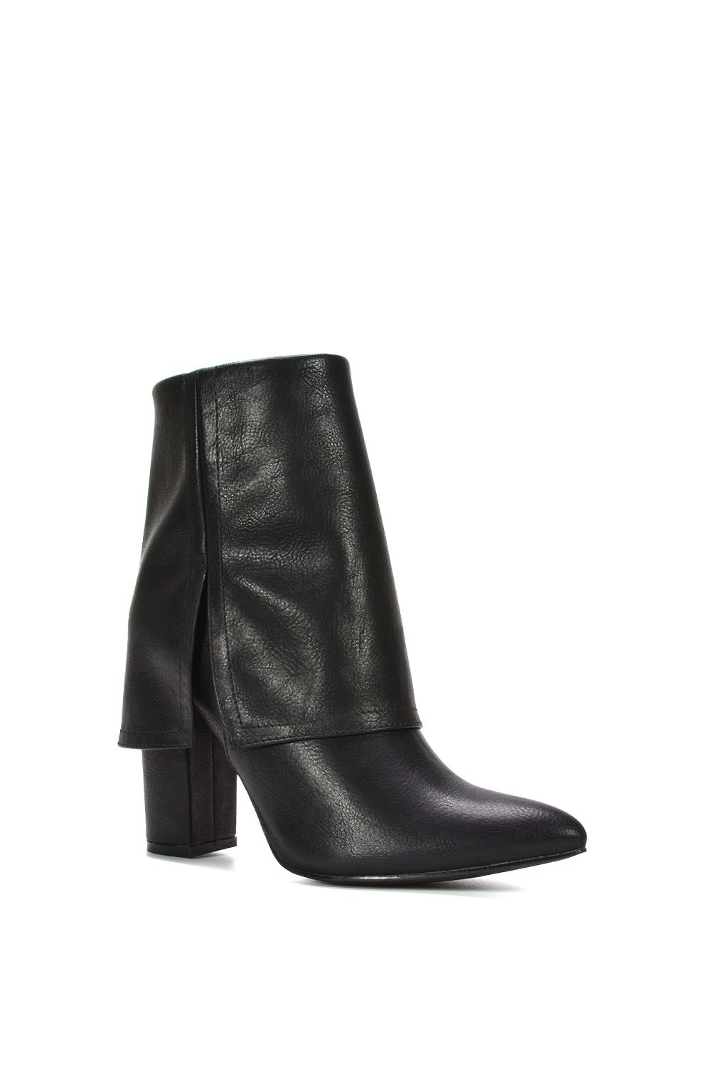 XY London Ayla' Fold Over Ankle Boots Layered Point Toe Block Heel Booties