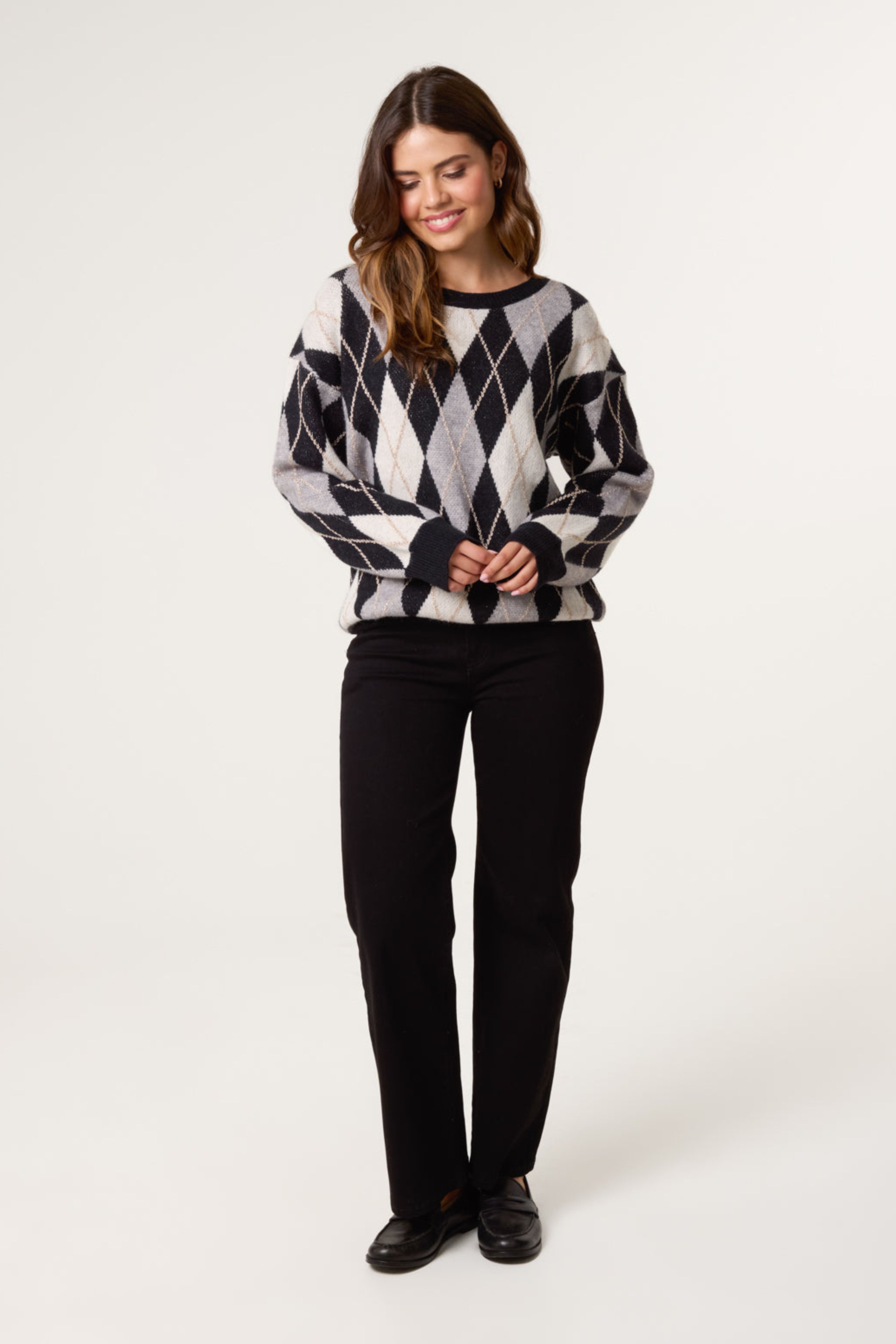 Blue Vanilla Black Argyle-Patterned Knit Jumper