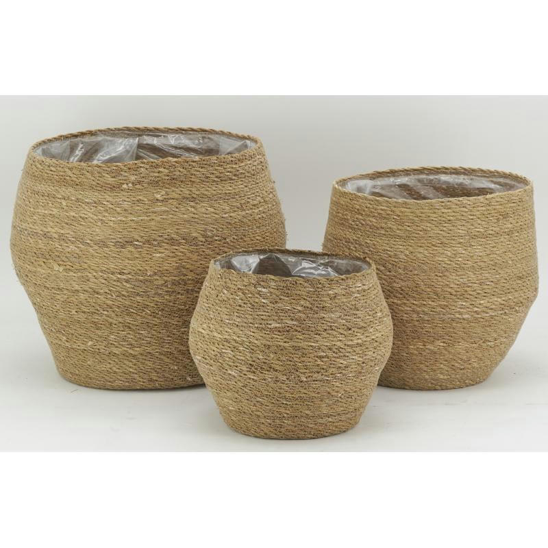 - Cache-pots en jonc naturel et doublure plastique (lot de 3)