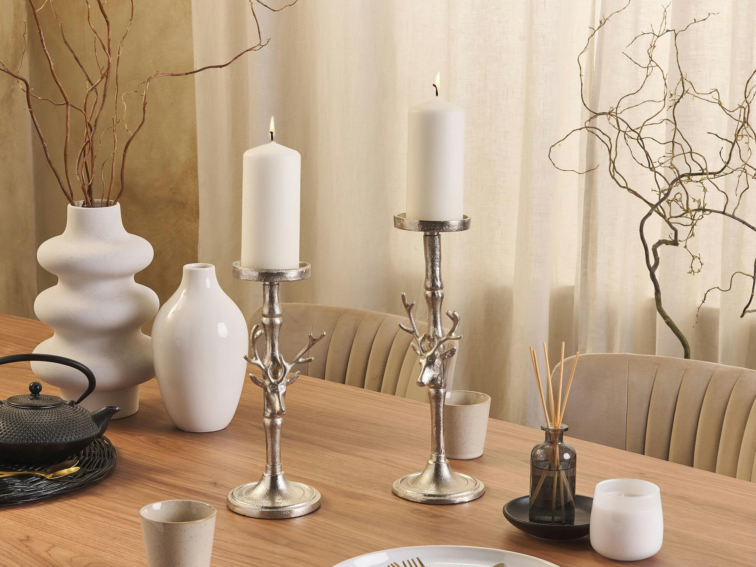 TIKAL - Lot de 2 chandeliers en métal argenté