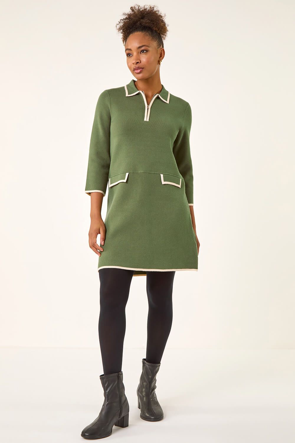 Roman Contrast Zip Collared Knit Dress